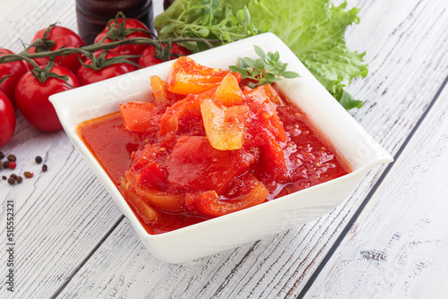 Hungarian lecho with tomato and paprika photo