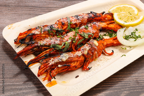 Indian cuisine - grilled prawn with spices