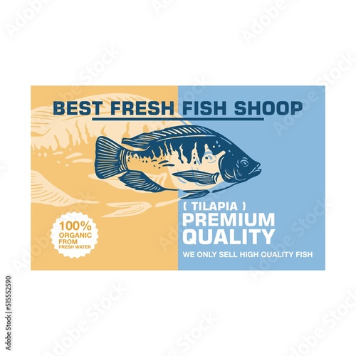 TILAPIA FRES FISH SHOOP LOGO, SILHOUETTE OF GREAT FRESH WATER vector illustrations