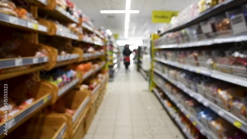 Wallpaper Mural Blurred background of grocery store and people in the supermarket Torontodigital.ca