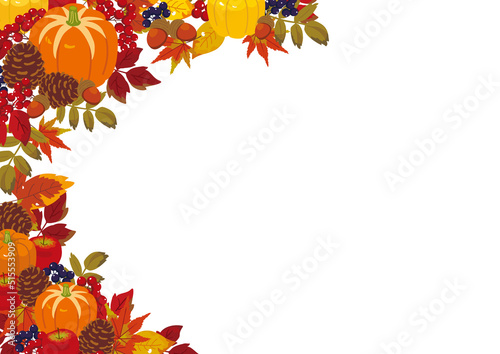 秋の背景イラスト　紅葉と木の実