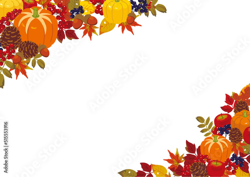 秋の背景イラスト　紅葉と木の実