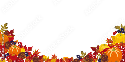 秋の背景イラスト　紅葉と木の実