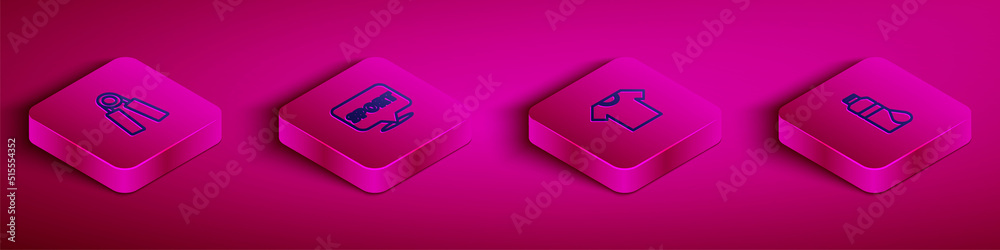 Set Isometric line Sport expander, Location gym, T-shirt and Fitness shaker icon. Vector Set Isometric line Sport expander, Location gym, T-shirt and Fitness shaker icon. Vector
