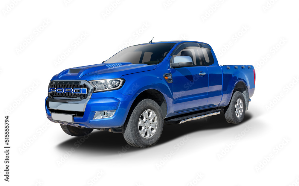 Ford Ranger pickup truck side view isolated on white background, 14