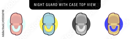 Top View Minimalist Icon Illustration of Dental Night Guard Mouth Guard Clear Aligner with Open Case in 4 Different Color Schemes