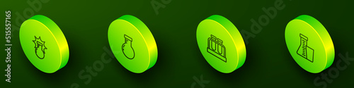 Set Isometric line Chemical explosion, Test tube and flask, and icon. Vector