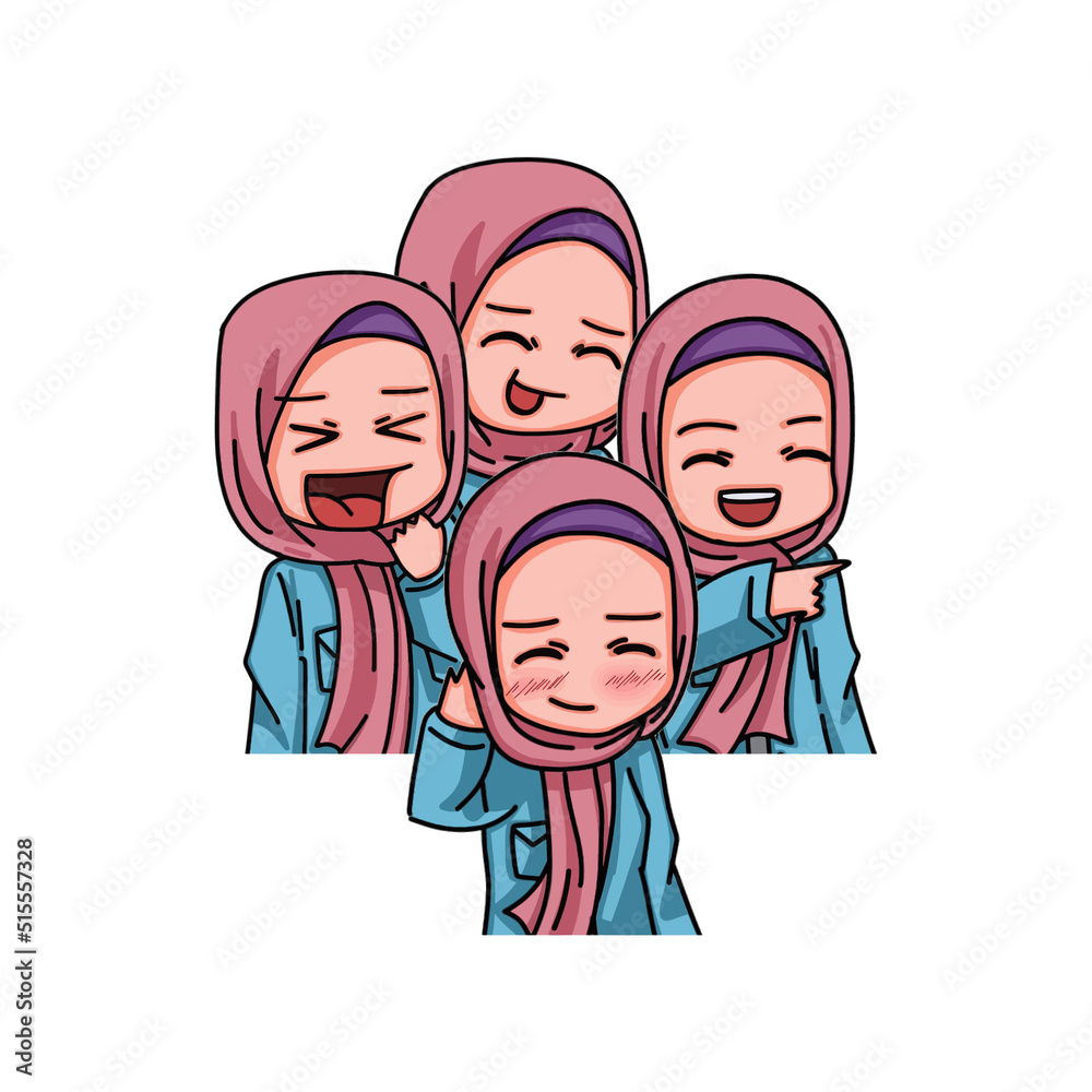 Illustration of female character wearing hijab Illustration of female character wearing hijab