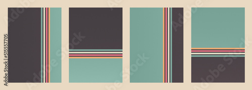 Set of Retro backgrounds with stripes and half-tone dots texture in 1970s style. Vintage template for cover or banner. Vector illustration in retro colors.