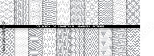 Geometric set of seamless gray and white patterns. Simpless vector graphics.