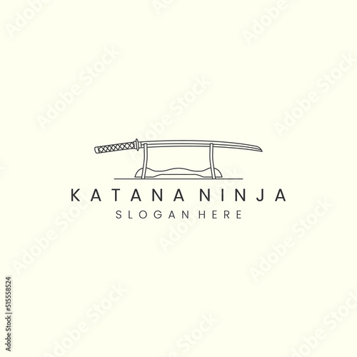 katana sword with line art style logo vector illustration. japanese, weapon, samurai, ninja, template icon design