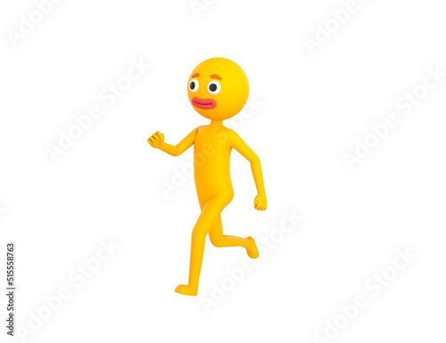 Yellow Man character running in 3d rendering.