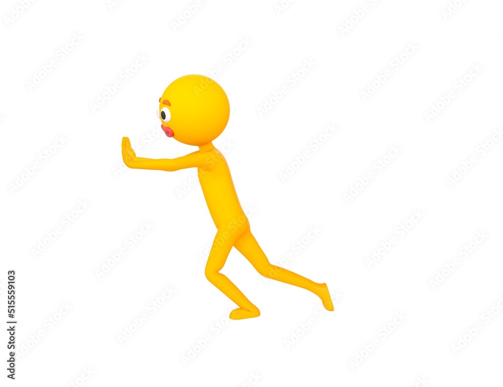 Yellow Man character pushing wall in 3d rendering. Yellow Man character pushing wall in 3d rendering.