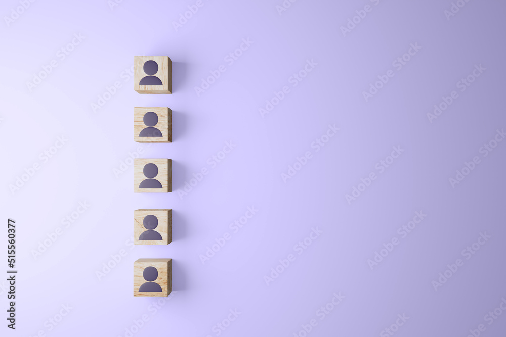 Wooden blocks with people icon on purple background, 3D render illustration. Wooden blocks with people icon on purple background, 3D render illustration.