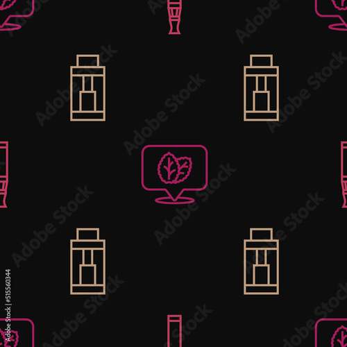 Set line Electronic cigarette, Vape mod device and Tobacco leaf on seamless pattern. Vector