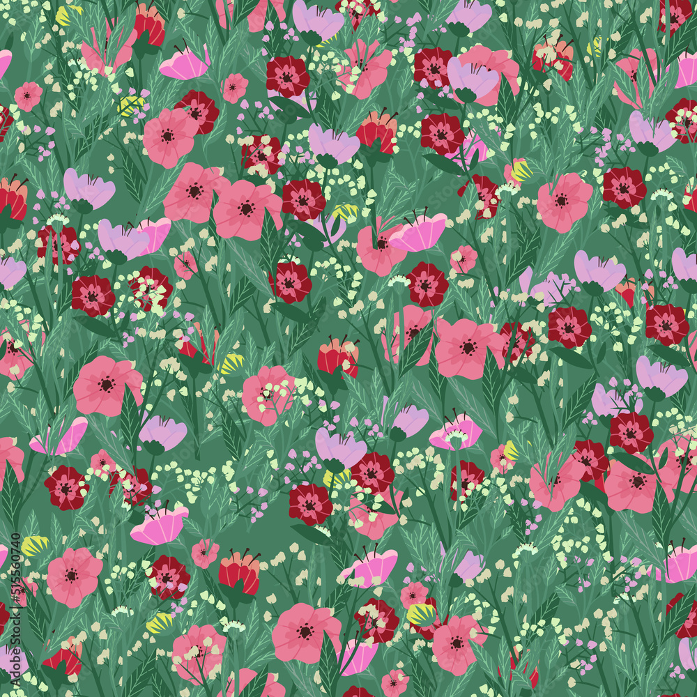 Seamless pattern with spring bright flowers. Vector illustration Seamless pattern with spring bright flowers. Vector illustration