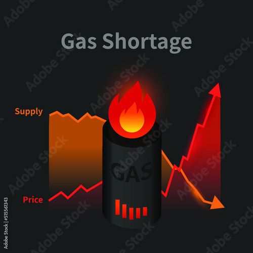 Gas and electricity shortage, Gas crunch concept illustration. 