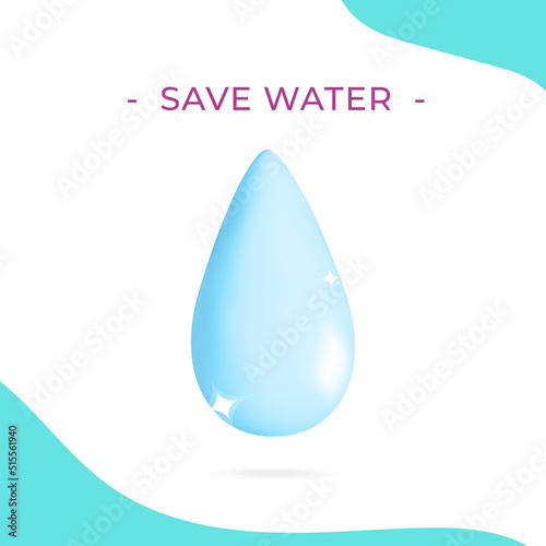 Blue Water drop symbol design banner. 3d vector cartoon style illustration. Life symbol and environment concept poster.