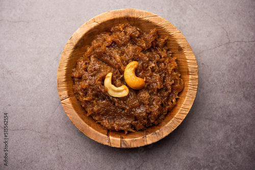 Kashi halwa or kasi halva is one of the classic and traditional dessert of Karnataka made using Ash Gourd or white pumpkin or kaddu photo