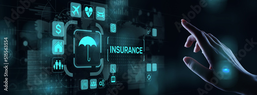 Billede på lærred Insurance, health family car money travel Insurtech concept on virtual screen