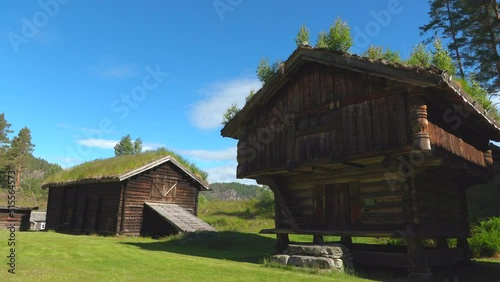 historic 200 year old storehouse kviteseid telemark norway wall carving details photo