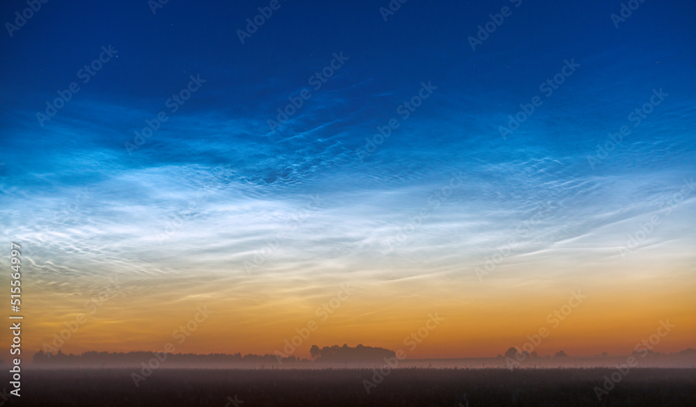 Fototapeta premium Night shining - Noctilucent clouds at night, panorama