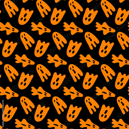 Chaotic black orange yellow poltergeist ghost boo seamless pattern