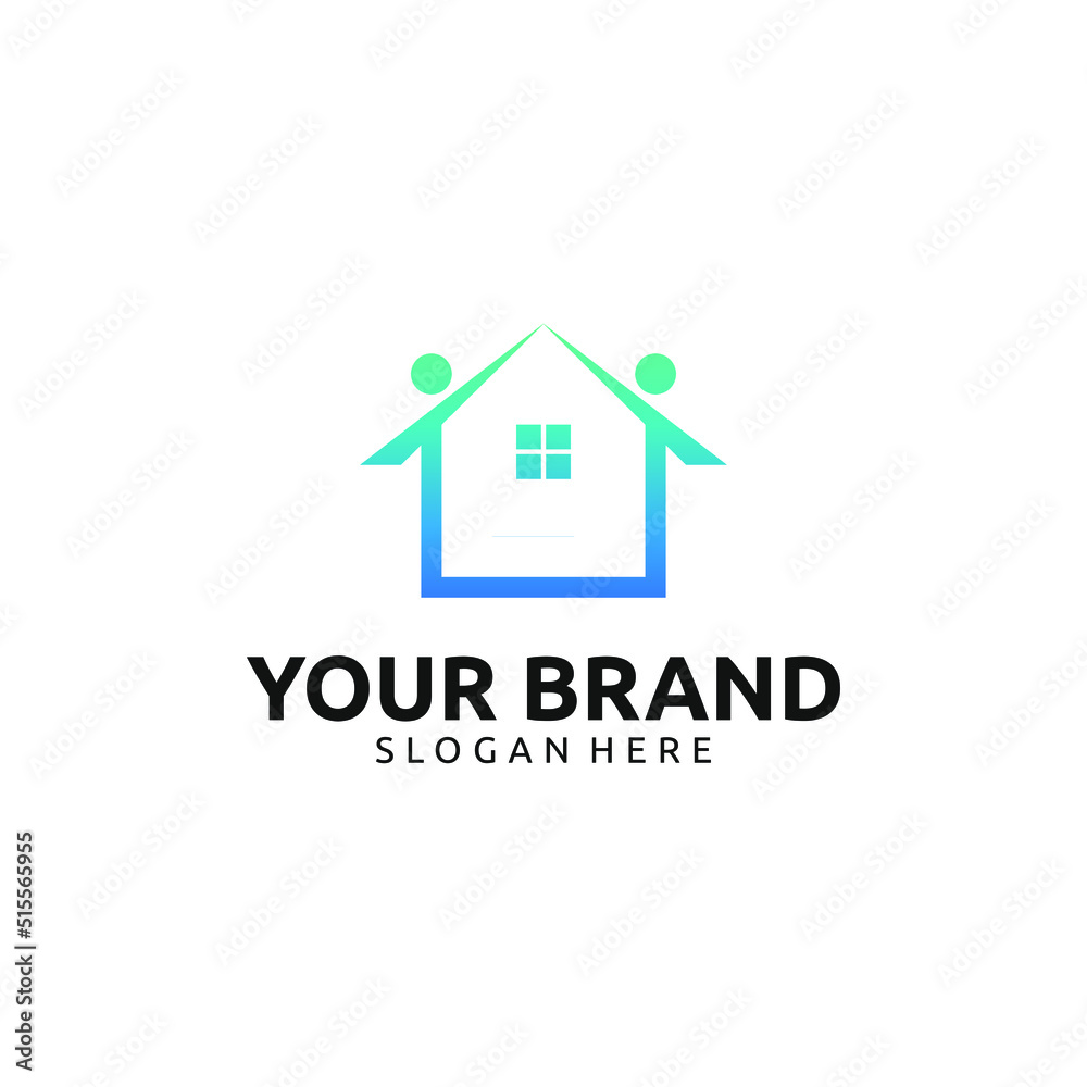 Gradient color people house logo design Gradient color people house logo design