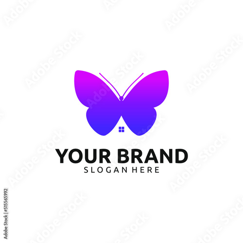 Gradient color butterfly house logo design
