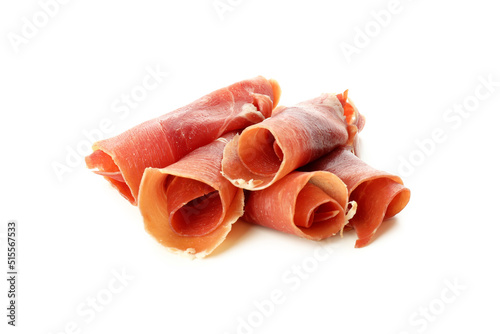 Concept of delicious Spanish cuisine - jamon, isolated on white background