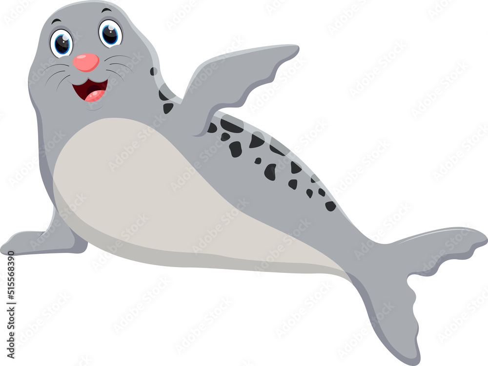 Fototapeta premium Seal cartoon waving hand isolated on white background