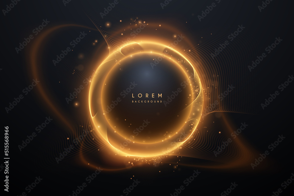 Black sphere with golden light effect