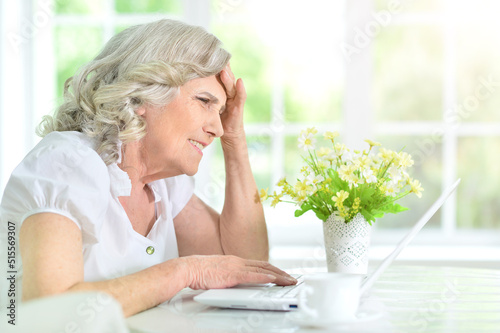 senior woman using laptop at home