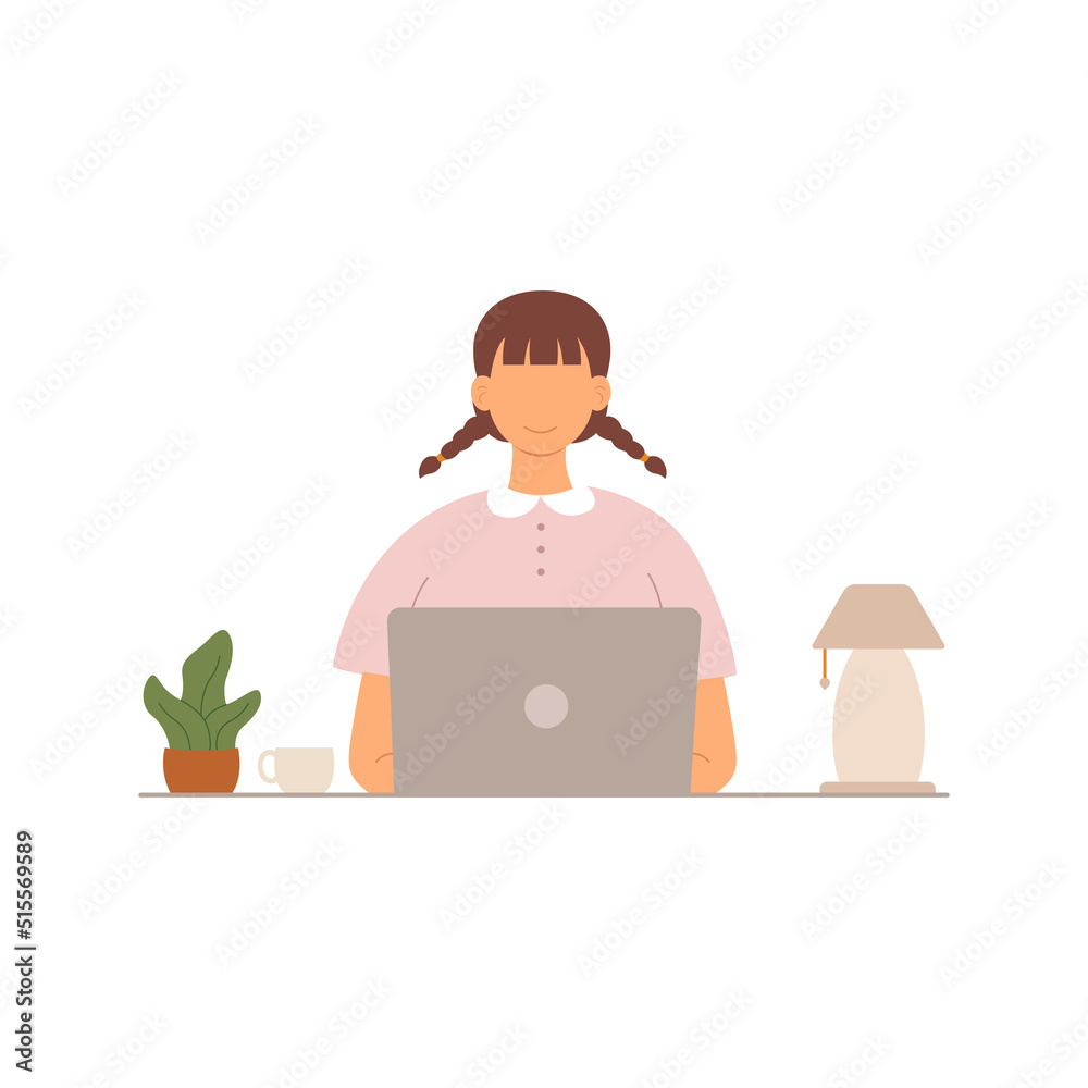Happy person using laptop for working through internet at home vector illustration Happy person using laptop for working through internet at home vector illustration