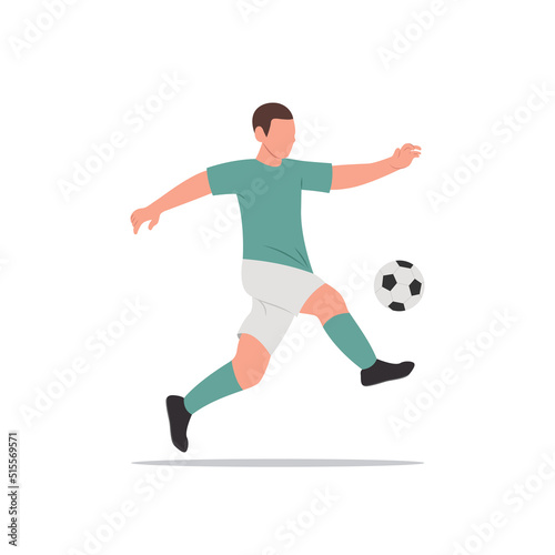 Fototapeta Naklejka Na Ścianę i Meble -  Soccer player quick dribbling and shooting a ball vector illustration