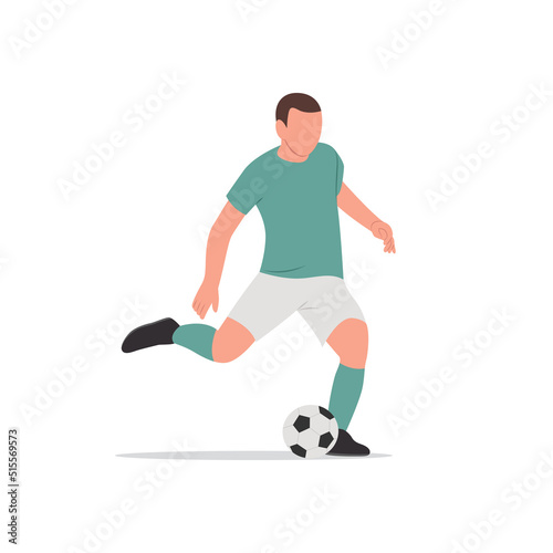 Soccer player quick dribbling and shooting a ball vector illustration