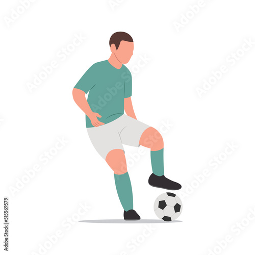 Soccer player quick dribbling and shooting a ball vector illustration