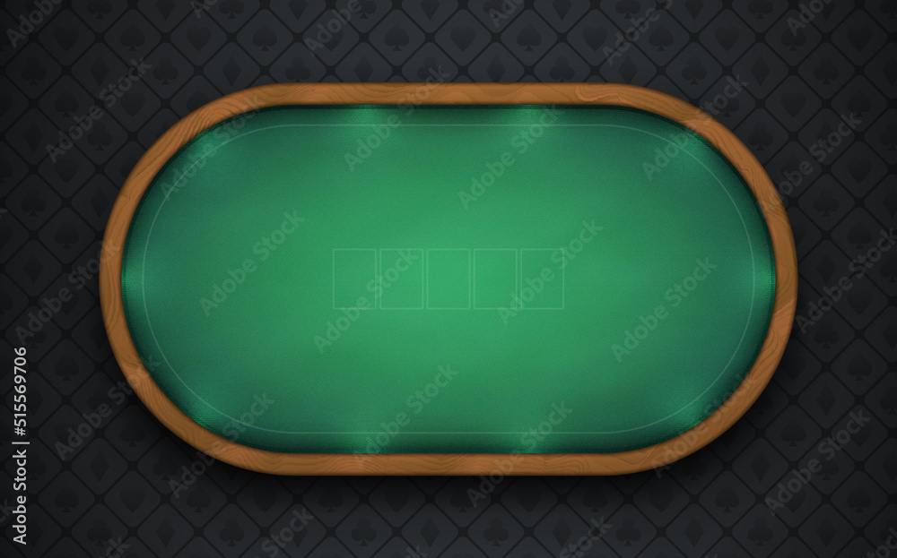 Poker table with realistic wooden frame, made of green textured cloth