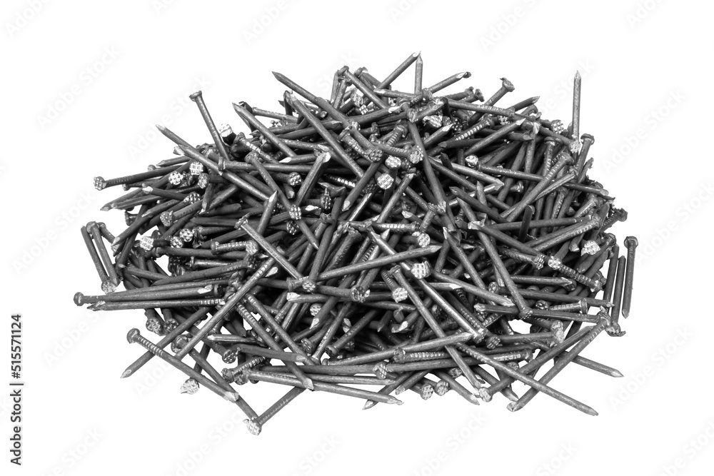 Pile of steel nails on a white background. Isolated steel nails. Pile of steel nails on a white background. Isolated steel nails.