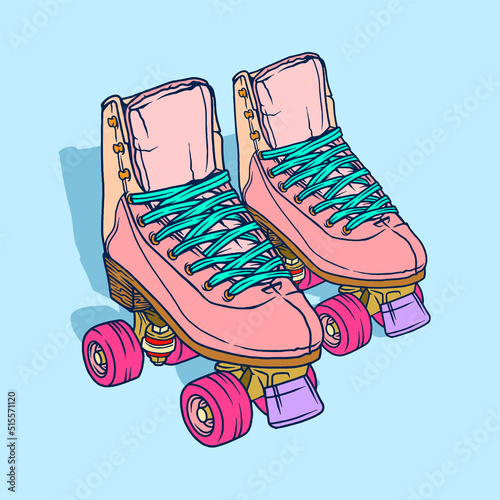 Vintage illustration of retro skate, quad roller, roller skate illustration vector isolated.