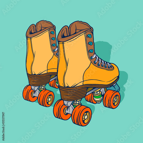 Vintage illustration of retro skate, quad roller, roller skate illustration vector isolated.
