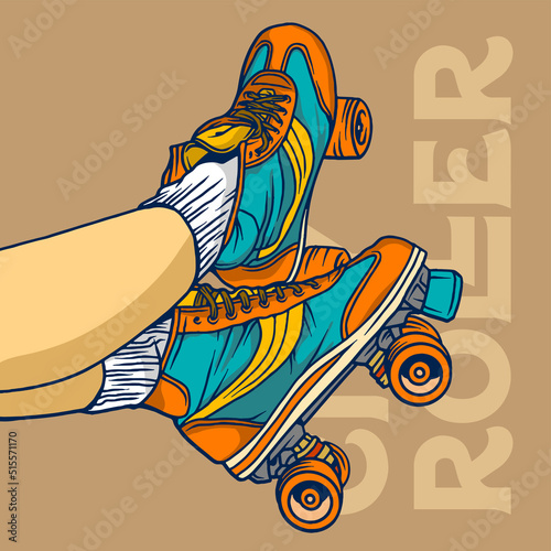 Vintage illustration of retro skate, quad roller, roller skate illustration vector isolated.
