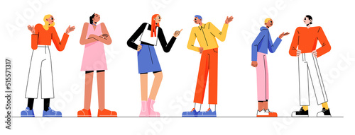 Angry people argue, quarrel in couple, friends conflict. Vector flat illustration of men and women dispute. Concept of bad relationship with trouble and problems