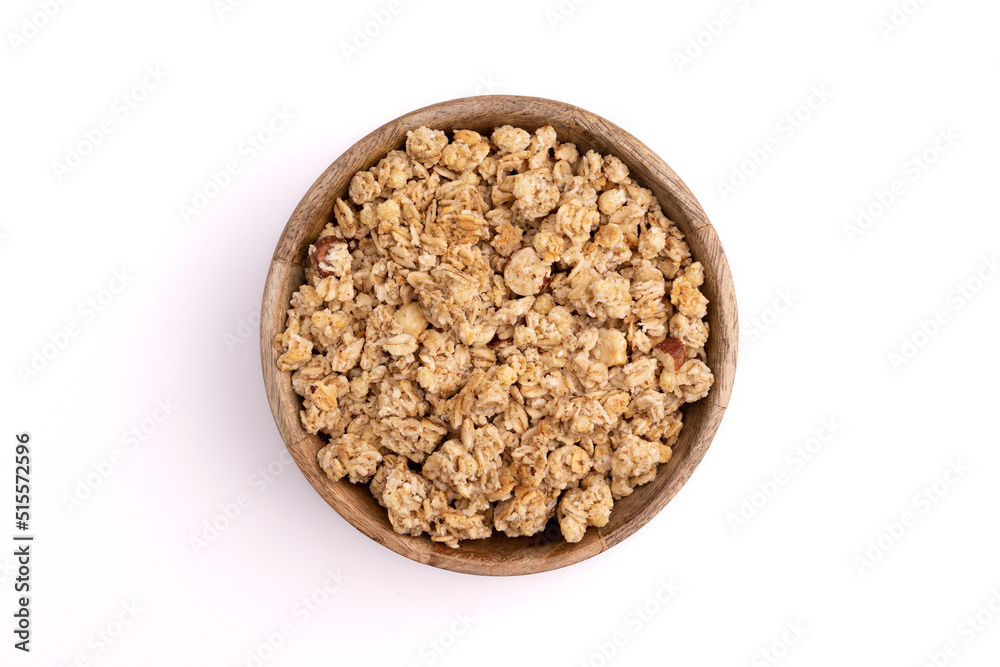 heap of granola muesli isolated on white background