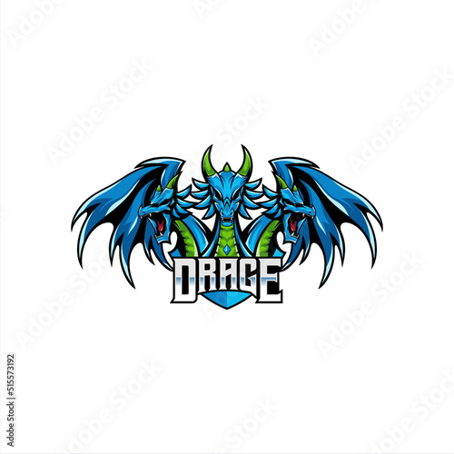 Dragon esport logo vector design mascot with blue color. suitable for gamer logos, streamer, sticker, etc.