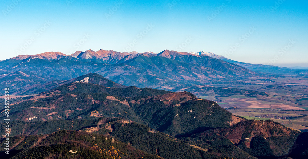 Tatra mountains from Velky Choc hill in Chocske vrchy mountains in Slovakia
