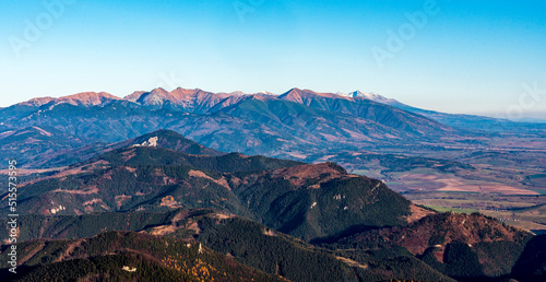 Tatra mountains from Velky Choc hill in Chocske vrchy mountains in Slovakia