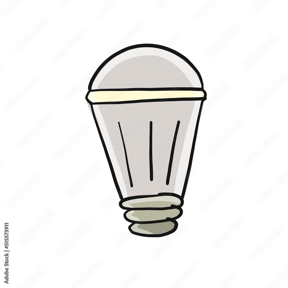 Light bulb isolated on white. Cartoon style. Flat hand drawn art. Symbol of creativity, innovation, inspiration, invention and idea. Sketch for your design. Vector illustration Light bulb isolated on white. Cartoon style. Flat hand drawn art. Symbol of creativity, innovation, inspiration, invention and idea. Sketch for your design. Vector illustration