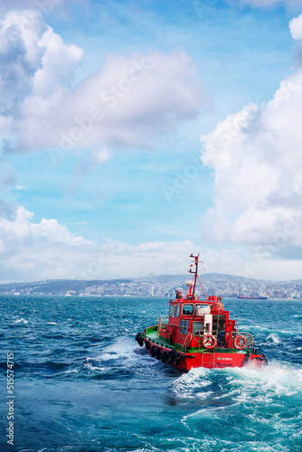 Canvas Print Tugboat - Rescue red vessel on a cruise at sea
