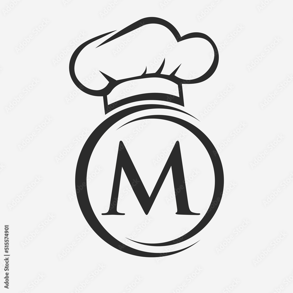 Letter M Restaurant Logo Template. Restaurant Logo Concept with Chef